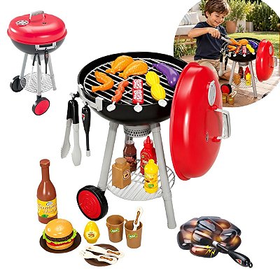 Churrasqueira De Brinquedo Infantil Mini Chef Com Som Luz E Acessórios Kit Churrasco Faz De Conta Para Crianças 3 Anos