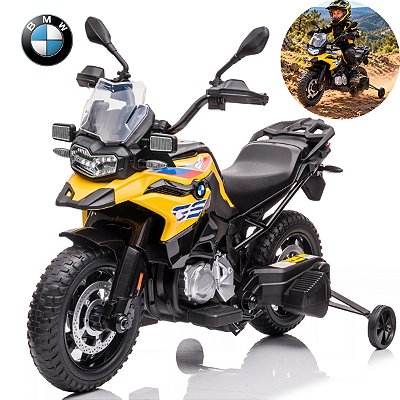 Mini Moto Elétrica Infantil Bmw F850 Gs 12v Amarela Licenciada Bateria Recarregável Luz Som Até 6km/h 30kg