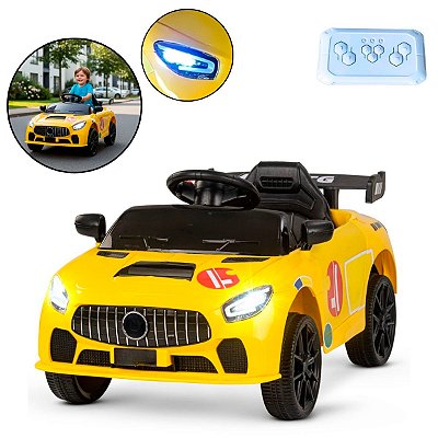 Carro Elétrico Infantil Esportivo Amarelo 12v Controle Remoto e Pedal Com Som e Farol Portas Abrem