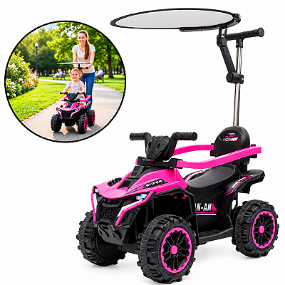 Quadriciclo Elétrico Infantil Importway 6V Rosa com Empurrador Capota Música Luzes Bateria Recarregável até 35kg