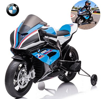 Mini Moto Elétrica Infantil Bmw Hp4 12v Azul Licenciada Bateria Recarregável Luz Som Até 6km/h Suporta 30kg
