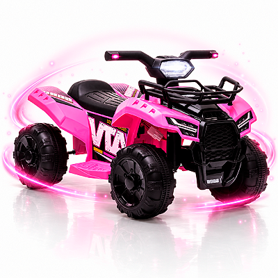Quadriciclo Elétrico Infantil Rosa Bel 6V com MP3 USB Farol Buzina Luzes Música Aceleração no Guidão