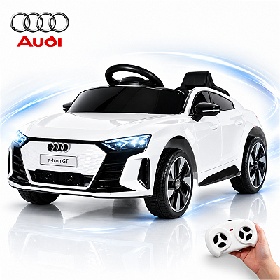 Carrinho Elétrico Audi E-tron Gt Conversivel 6v Infantil Branco Toca MP3 Luz/Som Controle no Pedal e Remoto Suporta 25kg