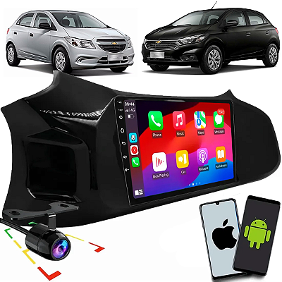 Kit Central Multimídia 9 Polegadas Carplay Android Auto Espelhamento Sem Fio Onix 2012 até 2018 + Moldura + Câmera de Ré