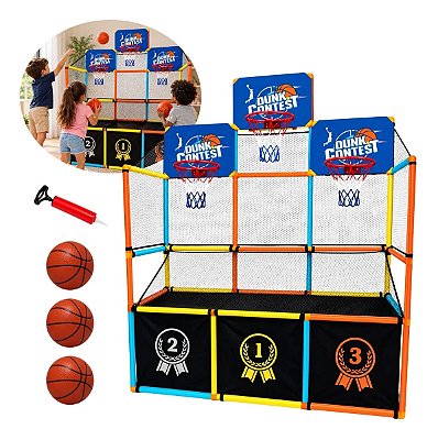 Jogo De Basquete Infantil Arremesso 172cm Com Cesta Tabela Bola Bomba De Ar E Estrutura De Fácil Montagem