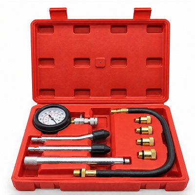 Medidor De Compressão Cilindros Motor 300 Psi Femax Kit Manômetro Com Adaptadores Mangueira E Maleta