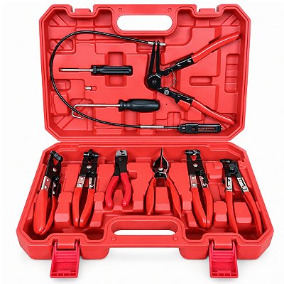 Jogo De Alicates Para Abraçadeiras 9 Peças Femax Kit Automotivo Para Mangueiras Com Maleta De Transporte