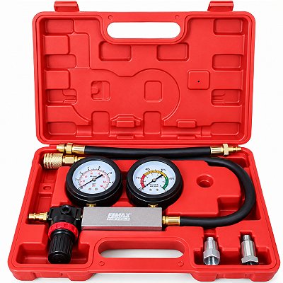 Detector De Vazamento De Cilindros Motor Femax 100 Psi Kit Leak Down Test Com 2 Manômetros E Maleta