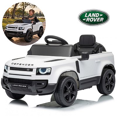 Mini Carro Elétrico Infantil Land Rover Defender 12v Branco Com Controle Remoto Bateria Recarregável C/ Som E Luzes