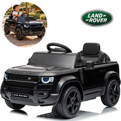 Mini Carro Elétrico Infantil Land Rover Defender 12v Preto Com Controle Remoto Bateria Recarregável C/ Som E Luzes