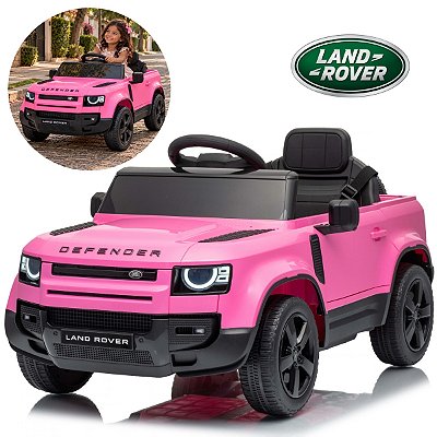 Mini Carro Elétrico Infantil Land Rover Defender 12v Rosa Com Controle Remoto Bateria Recarregável C/ Som E Luzes