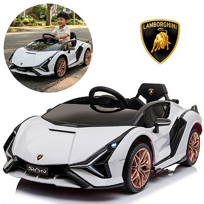 Carro Elétrico Infantil Lamborghini Sian 12v Branco Licenciado Com Controle Remoto Luz Som Frente E Ré