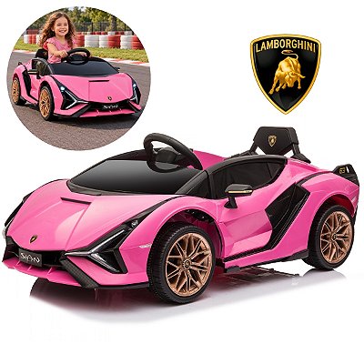 Carro Elétrico Infantil Lamborghini Sian 12v Rosa Licenciado Com Controle Remoto Luz Som Frente E Ré