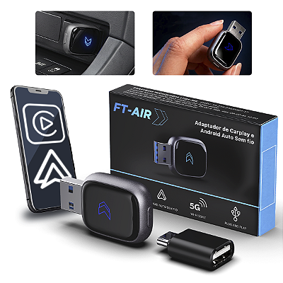 Adaptador CarPlay Android Auto Sem Fio Faaftech FT-AIR Fiat Fastback Mobi Pulse Strada Toro