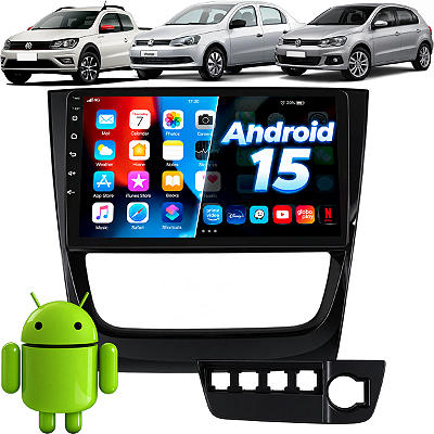 Kit Multimídia Android 15 Nimus Tela 9 Polegadas Carplay  S Fio Gol Voyage Saveiro G6 2013 2014 2015  + Moldura Completa