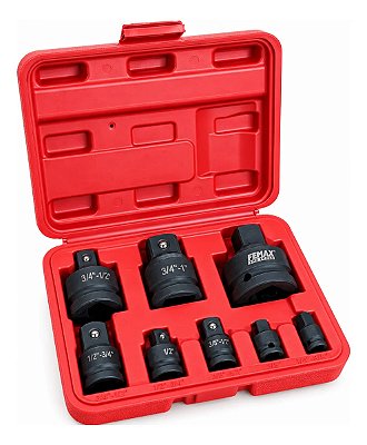 Kit Adaptadores Para Soquetes De Impacto 8 Peças Aço Cromo Molibdênio Crmo Com Maleta Para Oficina Mecânica