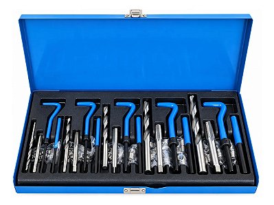 Kit Reparo De Rosca Espanada 131 Peças M5 M6 M8 M10 M12 Com Insertos Helicoidais Machos E Brocas
