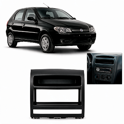 Moldura Painel 1 Din Fiat Palio Siena Strada Idea Weekend Preta AP517 com Porta Objetos para Som Automotivo Multimídia