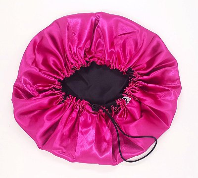 Touca Cetim Dupla Face Ajustável Preta com Pink