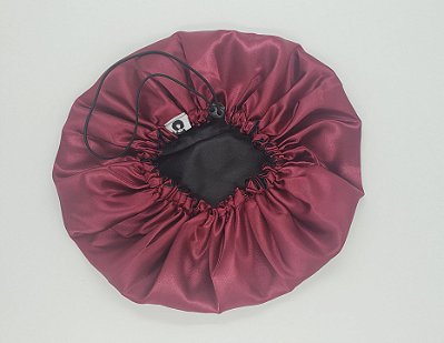 Touca Cetim Dupla Face Ajustável Preta com Marsala