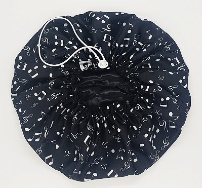 Touca Cetim Dupla Face Ajustável Preta Musical