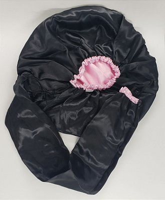 Difusora Touca Cetim Exclusive Anti Frizz Preta com Rosa Bebê