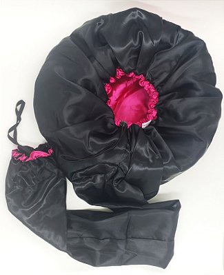 Difusora Touca Cetim Exclusive Anti Frizz Preta com Pink