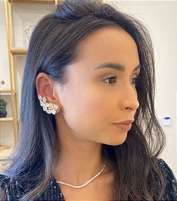 Brinco Ear Cuff Noiva Zircônias banhado Ouro 18k