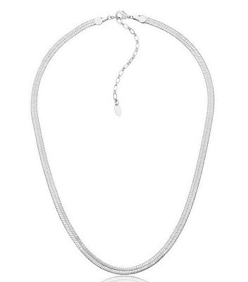 Colar Prateado Fita 4mm 35cm + 10 Extensor Banhado em Ródio Branco