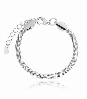 Pulseira Prateada Malha Maleável 4mm Banhada a Ródio Branco