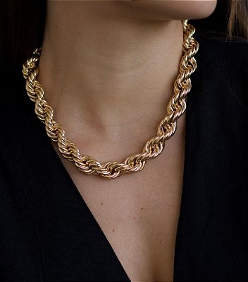 Colar Cordão Baiano 45 cm 14 mm banhado a ouro 18k