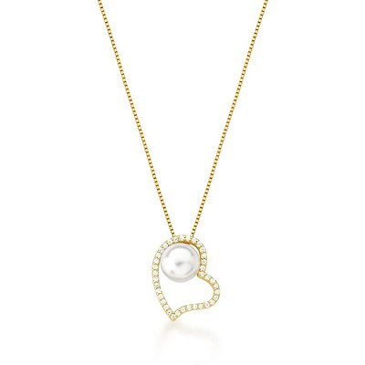 Colar Pingente Coração Perola Banhado Ouro18k