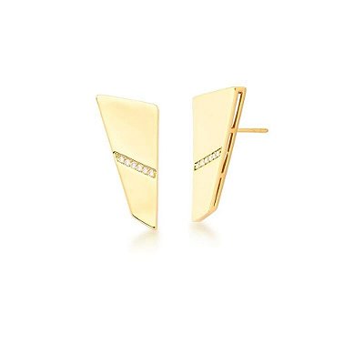Brinco Retangular Zircônias Banho Ouro 18k