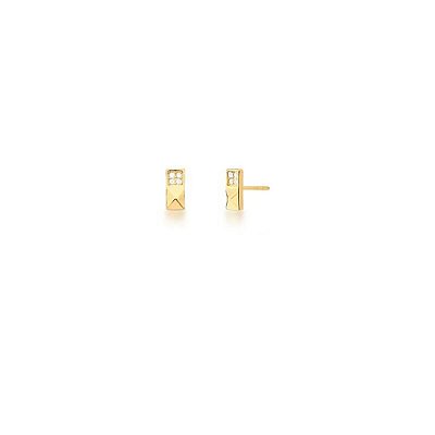 Brinco Retangular Zircônias Banho Ouro 18k
