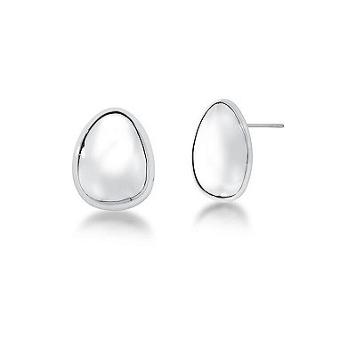 Brinco Oval Banho Ródio Branco