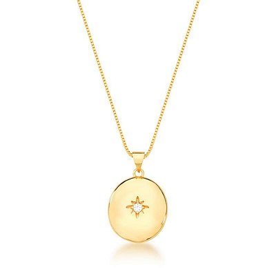 Colar Pingente Oval Banho Ouro 18k
