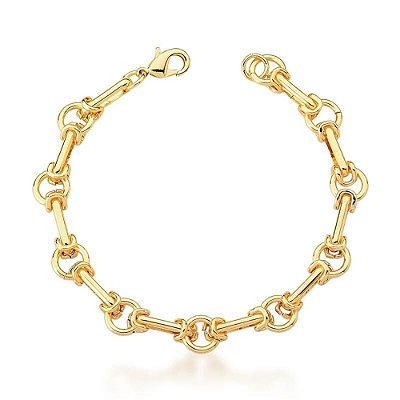Pulseira Elos Intercalados Banho Ouro 18k