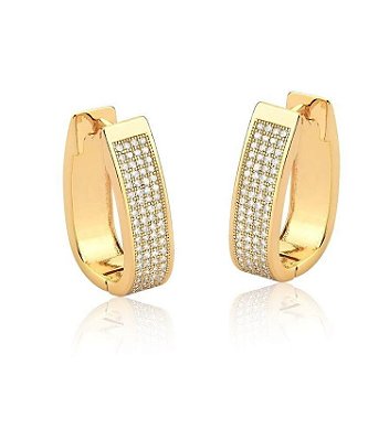 Brinco Argola Cravejada Zircônias Banho Ouro 18k