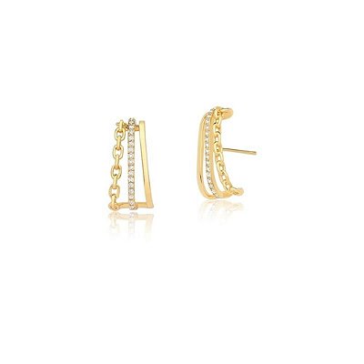Brinco Ear Hook Zircônias Banho Ouro 18k
