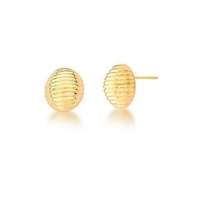 Brinco Oval Texturizado Banho Ouro 18k