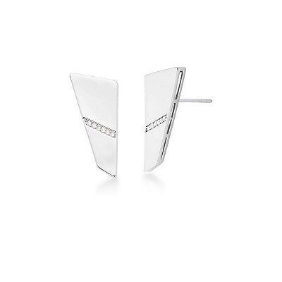 Brinco Retangular Zircônias Banho Ródio Branco