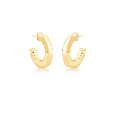 Brinco Meia Argola Lisa Banho Ouro 18k