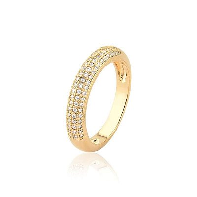 Anel Aparador Zircônias Banho Ouro 18k