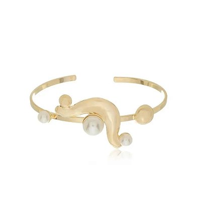 Bracelete Perolas + Esferas Banho Ouro 18k