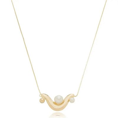 Colar Pérolas + Esferas Banho Ouro 18k