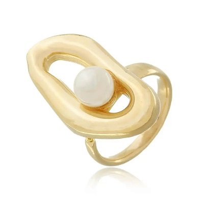 Anel Ajustável Orgânico Pérola Banho Ouro 18k