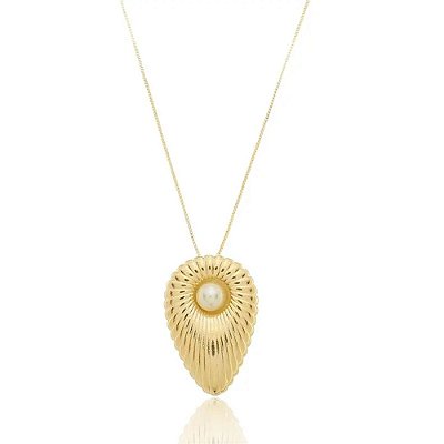 Colar Gota Ripada Pérola Banho Ouro 18k