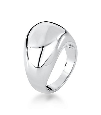 Anel Oval Curve Banho Ródio Branco