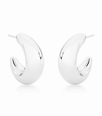 Brinco Argola Abaulada G Banhada a Ródio Branco