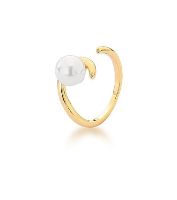Anel Pérola Shell Curvo Banho Ouro 18k